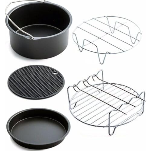Home Air Frying Pan Accessories Five Piece Fryer Baking Basket Pizza Plate Grill Pot Mat Multi-functional Kitchen Accessory