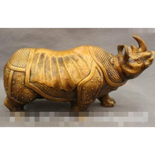Free shipping S1482 17" Chinese Bronze FengShui Giant Wild Animal Rhinoceros Rhino Statue Sculpture