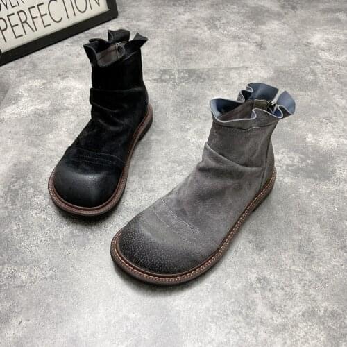 Retro Leather Flat Comfortable Solid Color Ladies Martin Boots Spring And Autumn Hot Sale Zipper Short Tube Single Boots