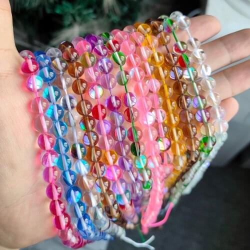 Flash Stone Colorful Frosted Natural Stone Beads Round Loose Beads For Jewelry Making DIY Bracelets Handmade Strand 6-12 MM