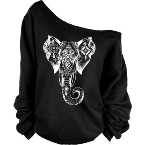 Harajuku Balck Punk Grunge Oversize Women Winter Sweatshirt One Shoulder Hoodies Elephant Print Winter E-girl Couples Hoodies