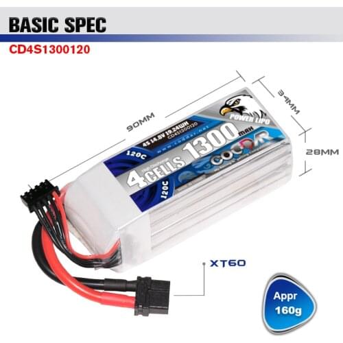 CODDAR 14.8V 1300mAh 120C 4S LiPo Battery With XT60 Plug For Beta racing RC Helicopter Boat Quadrotor Drone Parts