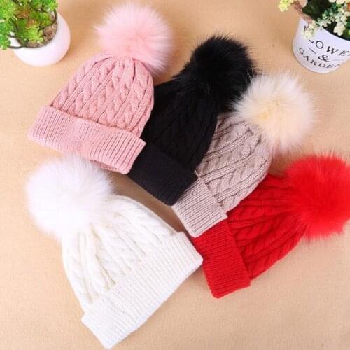 Cute Faux Fur Pom Poms Knitted Hat Skullies Beanies Caps for Children Kids Girls Lovely Winter Warm Beanie Hats Bonnet Gorro