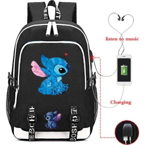 Disney Stitch Usb Charge Backpack Boys Girls School Bag Men Women Rucksack School Bag Teens Daily New Stitch Knapsack