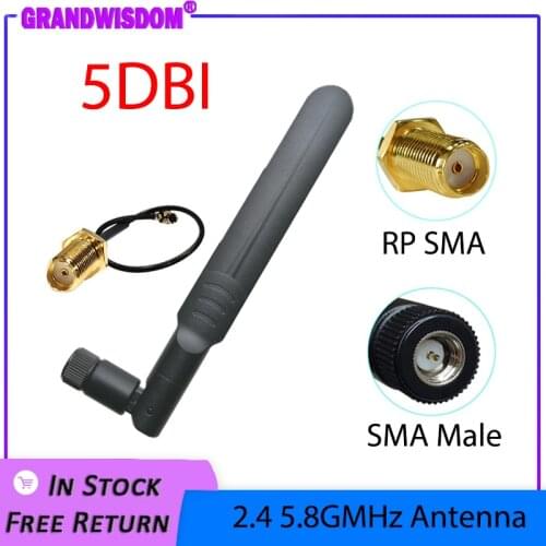 2.4GHz 5GHz 5.8Ghz WIFI Antenna 5dBi SMA Male Connector Dual Band wi fi Antena 2.4G 5G 5.8G + 21cm RP-SMA Male Pigtail Cable