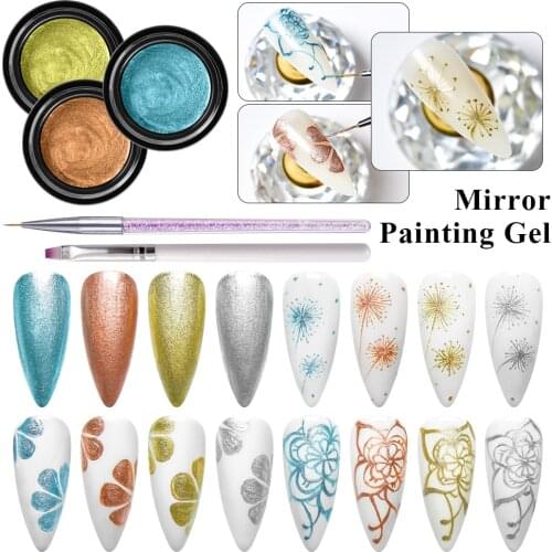 MEET ACROSS Metallic Mirror Painting Nail Gel Polish Gold Silver Liner Drawing UV LED Lamp Soak Off Semi Permanent Gel Lacquer