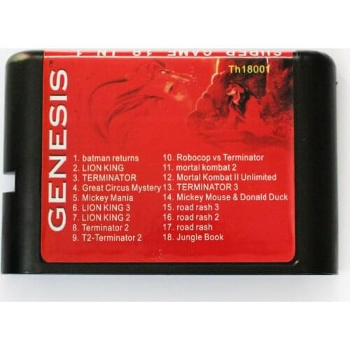 Hot Sale SEGA GENESIS MegaDrive 16 bit Multi Game Card 18 In 1-Th18001