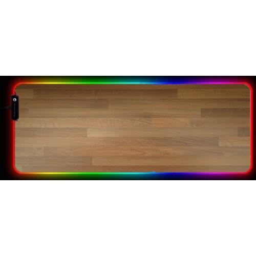 Mairuige Brown Wooden Floor Gaming Gamer Computer Mousepad RGB Backlit Mause Pad Large Mousepad XXL for Desk Keyboard LED Mat