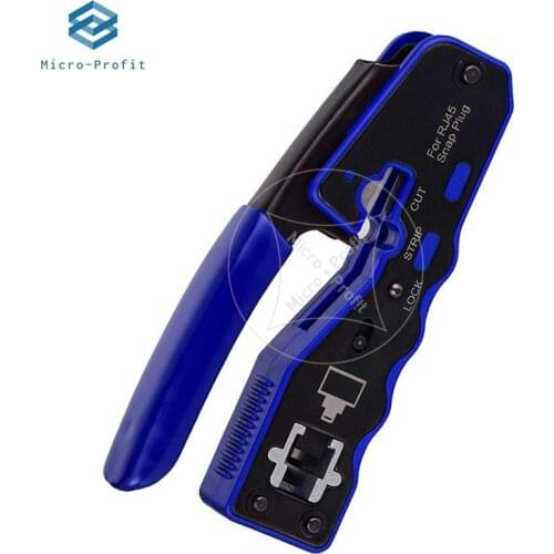 RJ45 Crimp Tool Pass Through Cutter for Cat6 Cat5 Cat5E 8P8C Modular Connectors All-In-One Wire Tool
