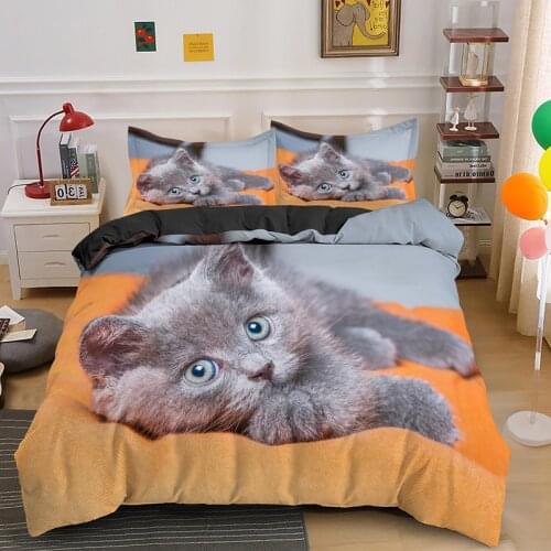 3D Cat Pets Bedding Set Luxury Animal Duvet Cover with Pillowcase Queen King Size Kids Bed Linen Sets Custom Printing Pattern