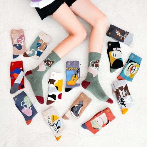 Spring And Autumn New Crew Socks Men And Women Pure Cotton Cool Retro Funny Graffiti Characters Streetwear Size 36-44 Cute Socks