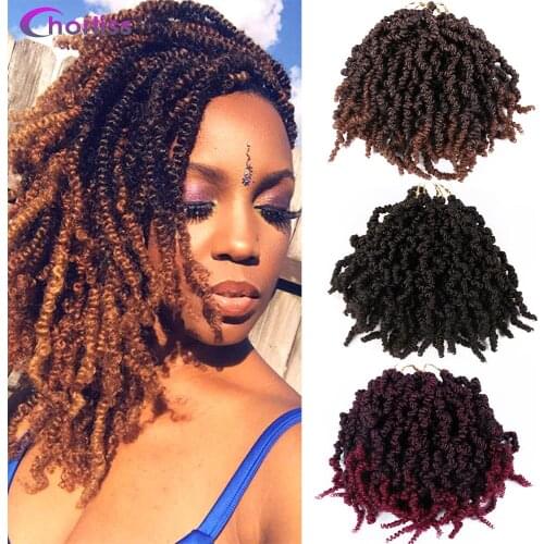 Short Wavy Senegal Spring Twist Braids Hair Synthetic Crochet Hair Extensions Ombre Braiding Hair Black Brown Crochet Braids