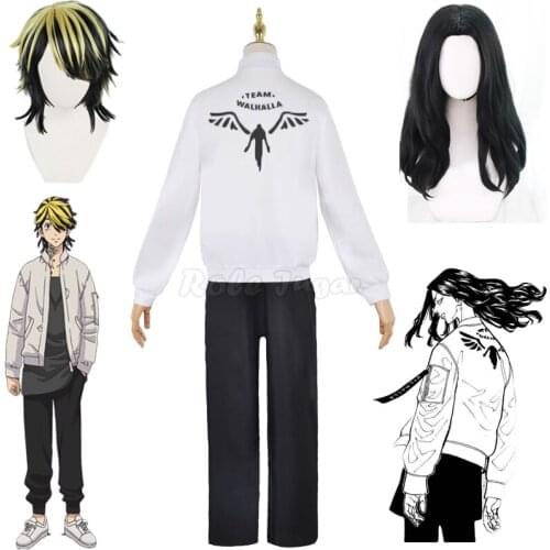 Japan Anime Tokyo Revengers Cosplay Keisuke Baji Kazutora Hanemiya White Jacket Pant Wig Dress up Halloween Costumes C70M294