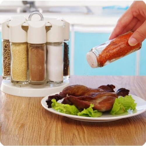 Kitchen Organizer Rotary Glass Cruet 8 Pcs/Set Seasoning Box Spice Jar