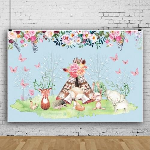 Laeacco Baby Shower Animals Photo Backdrops Beautiful Flower Butterfly Grassland Child Photocall Poster Photographic Backgrounds