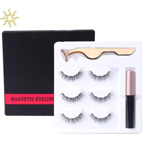 Magnetic Eyeliner Eyelashes Kit Magnetic 3 Pair Eyelashes Liquid Eyeliner with False Lashes Eyelash Natural Look with Tweezers