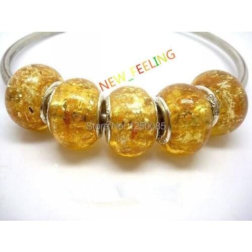 50pcs/lot Fashion Gold Color Foil Lampwork Glass Beads Fit European Bracelet and Necklace Jewelry Lots LGB26