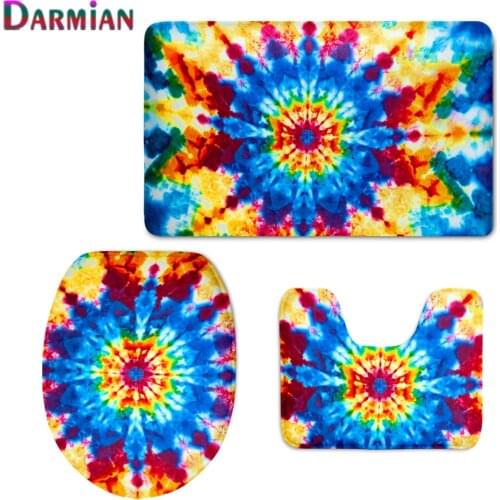 Fashion Colorful Tie Dye Printed U-shape Rug 3pcs/Set Toilet Seat Cover Washable Floor Rugs Carpets Home Textile WC Accessories