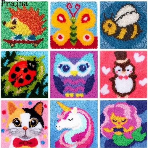 Prajna Cartoon Animal Carpet Embroidery Latch Hook Kit undefined Latch Hook Rug Button Pad Package Smyrna Package Carpet DIY