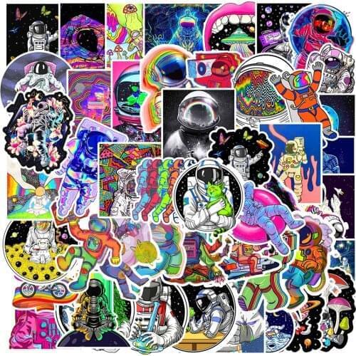 25/50PCS Cartoon Psychedelic Astronaut Stickers Aesthetics Laptop Guitar Luggage Phone Waterproof Graffiti Sticker Decal Kid Toy