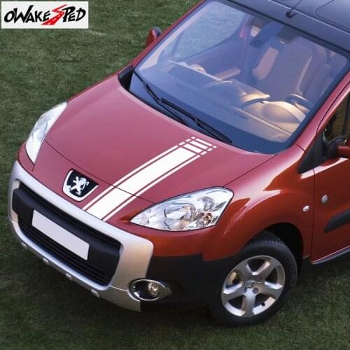 Car Bonnet Stripes Stickers For Peugeot Partner Racing Sport Styling Auto Engine Cover Vinyl Decals Automobile Hood Decor Sticke