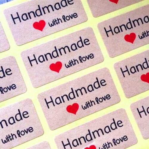 120pcs NEW handmade with Love package seal label products Nice Kraft paper Heart Adhesive Baking Seal Sticker
