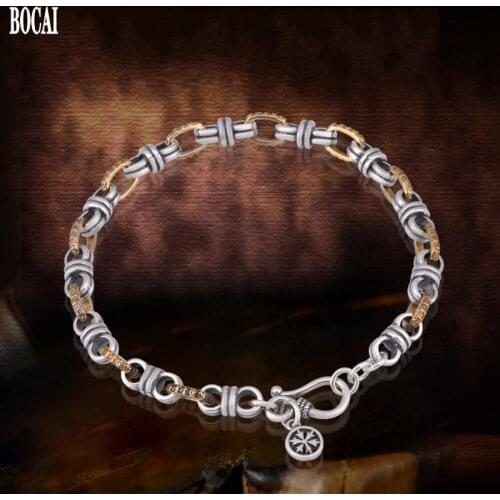 New s925 pure silver six character mantra bracelet women retro Thai silver personality necklace exaggerated men bracelet silver