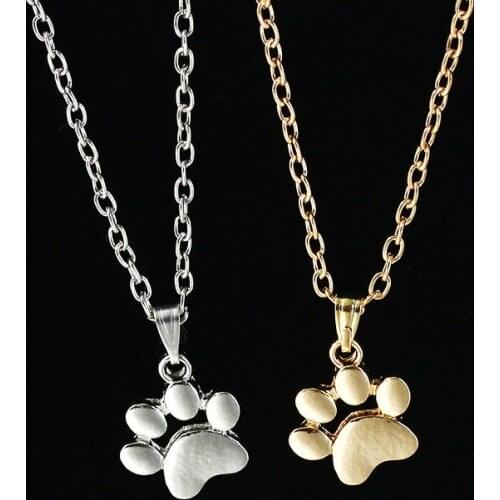 Lady Female Girl Women Girlfriend Couples Metal Crystal Rhinestone Silver Color Cute Dog Cat Paw Feet Pendant Charm Necklace