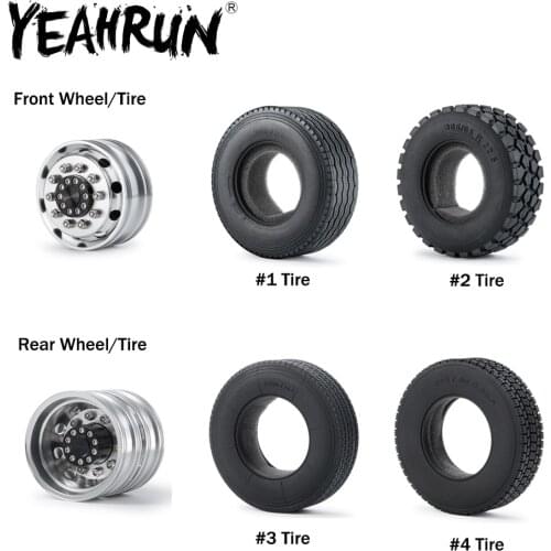 YEAHRUN Metal Alloy Front&Rear Wheel Hub Rims with Rubber Tires for Tamiya 1/14 RC Tow Drag Trailer Tractor Truck Upgrade Parts