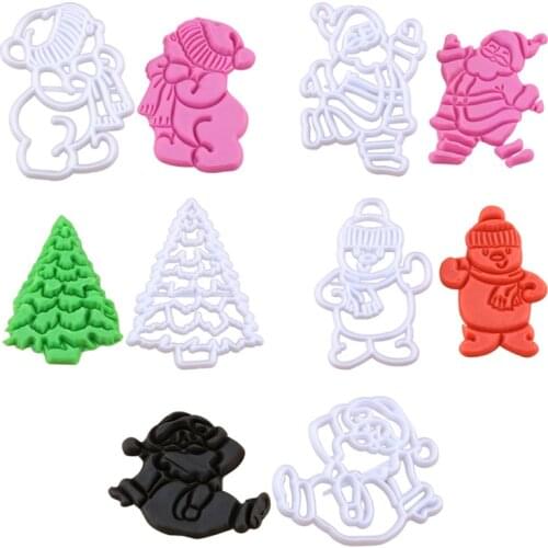 5 Pcs Snowman Penguin Cookie Cutter Plastic Biscuit Knife Baking Fruit Cake Kitchen Tools Mold Embossing Printing