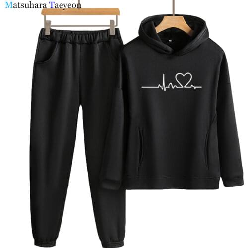 Casual Two Piece Outfits Pullovers Hoodies and Elastic Waist Jogger Pants Spring Autumn Tracksuit Woman Suit Female Sets 2021