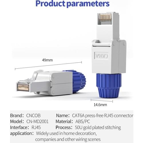 Cat6 Ethernet Cable Connector RJ45 Tool Free Easy Termination Plug for Gigabit LAN Cable (2-Pack)