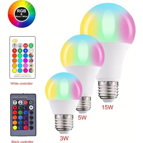 LED Bulb Lights 3W 5W 10W 15W RGB Bulb Lampada Changeable Colorful Bulb LED Lamp With IR Remote Control+Memory Mode