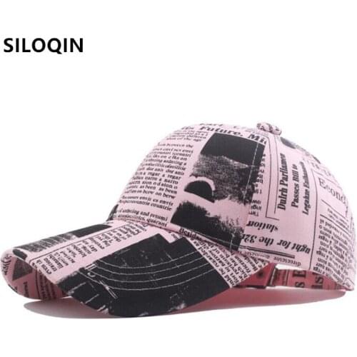 SILOQIN adjustable size couple hat ins style baseball caps for men women retro newspaper pattern tongue cap casual sports caps