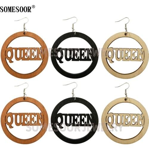 SOMESOOR 2020 Original New Pattern Laser Cutting Hollow Words QUEEN 3 Color available Round Drop African Earrings For Women