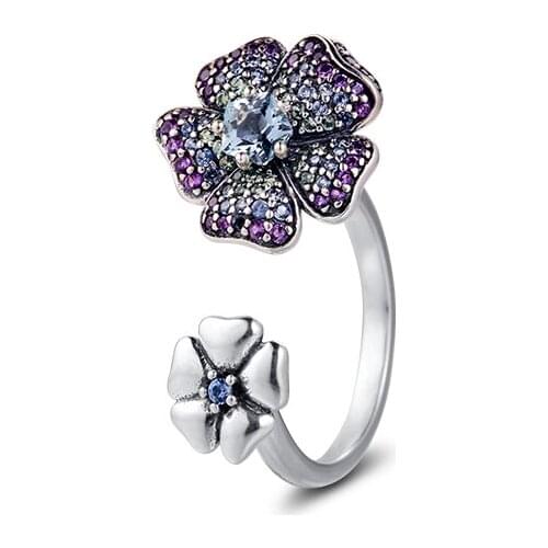 Glorious Blooms Ring with Multi-Colored CZ 100% 925 Sterling-Silver-Jewelry Free Shipping