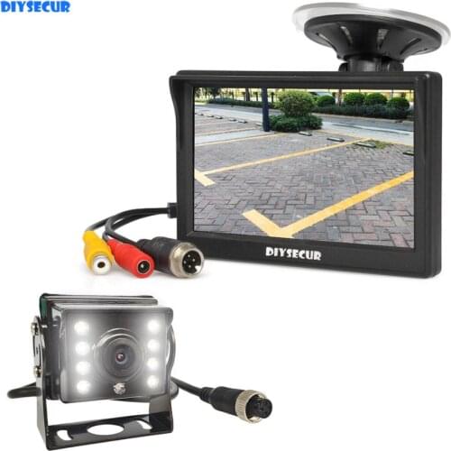 DIYSECUR 5" Reverse Car Monitor Waterproof LED Color Night Vision Backup Bus Truck CCD Rear View Camera free Car Charger