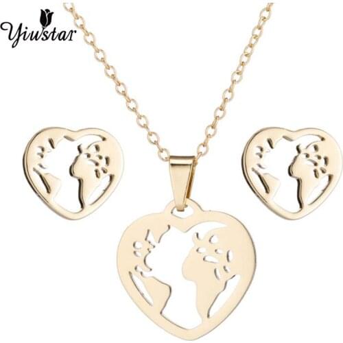 Yiustar Simple Origami World Map Necklace Women Geometric Necklace Heart Necklace Round Necklaces Choker Jewelry Sets For Women
