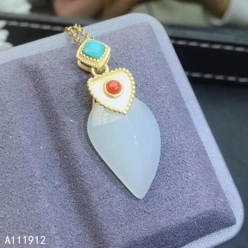 KJJEAXCMY fine jewelry natural white jade Agate 925 sterling silver women gemstone pendant necklace chain support test luxury