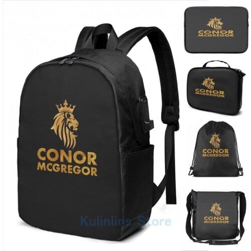Funny Graphic print Conor McGregor USB Charge Backpack men School bags Women bag Travel laptop bag