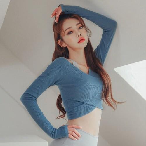 Womens T-Shirt New Slimming High Elastic Yoga Wear Beauty Back V-Neck Low-Cut Long-Sleeved Sports Running Training Fitness Tops