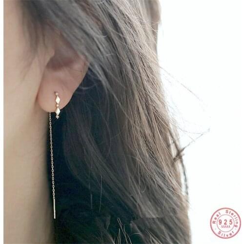 925 Sterling Silver 14k Gold Plating Inlaid Crystal French Diamond Tassel Ear Line Women Retro Classic Party Jewelry Accessories