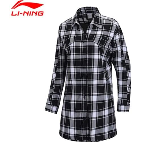 Li-Ning Women The Trend Long Sleeve Shirt Loose Fit 100% Cotton Plaid Pattern LiNing Fitness Sports Blouses ASHP002 CJFM19