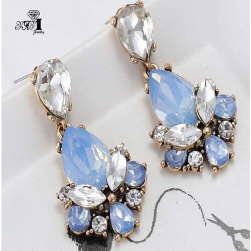 YaYi Jewelry Fashion BOHO White Blue Opal Crystal Rhinestone Dangle Women Ancient Gold Color Wear Ear Band Long Tassel Earrings