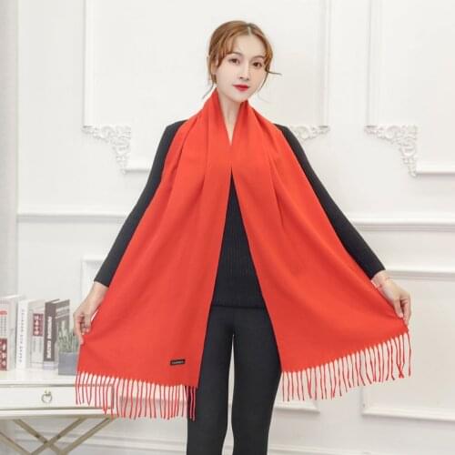 2021 Female Autumn And Winter Long Narrow Scarf Pure Red Fashion Headscarf Fashion Tassel Shawl Harajuku Men And Women Scarf