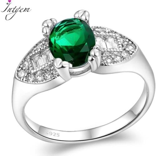 Emerald AAA Zircon 6x8MM Oval Gemstone Rings for Women 925 Sterling Silver Diamond Wedding Engagement Rings Jewelry Wholesale