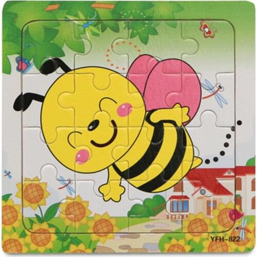 1Pcs Cartoon Bee/Giraffe Wooden Animal 3d Puzzle Jigsaw Wooden Montessori Toys For Intelligence Kids Baby Early Educational Toy