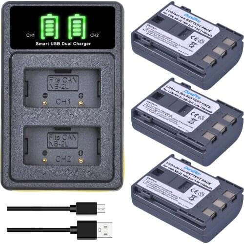 3x 1100mAh NB-2L NB-2LH Battery Charger With Type C Port Replacement for Canon EOS 400D S80 S70 S50 S60 350D G7 G9 Kiss N X