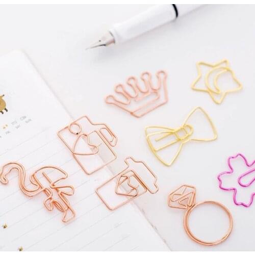 5 Pcs/set Mini Rose Gold Flamingo Camera Sakura Crown Star Paper Clips Bookmark Photo Memo Ticket Binder Clip Office Statioinery