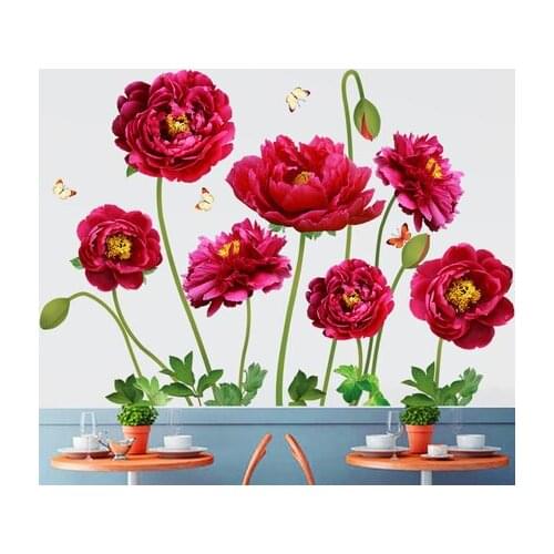 Butterfly Rose 3D PVC Large Wall Stickers TV Wall Background Decorative Wall Decals Bedroom Room Decoration Teenager Girls